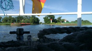 Leaving Ueckermünde by boat